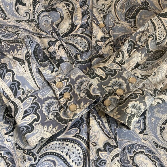 Cowboy Hardware Pearl Snap Western Shirt Mens XXL Blue Paisley Snap Close Pocket - Picture 6 of 9